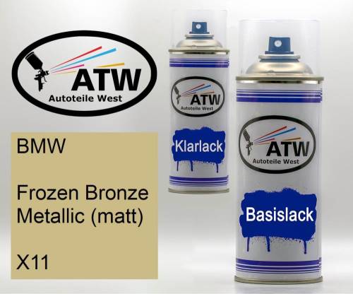 BMW, Frozen Bronze Metallic (matt), X11: 400ml Sprühdose + 400ml Klarlack - Set, von ATW Autoteile West.